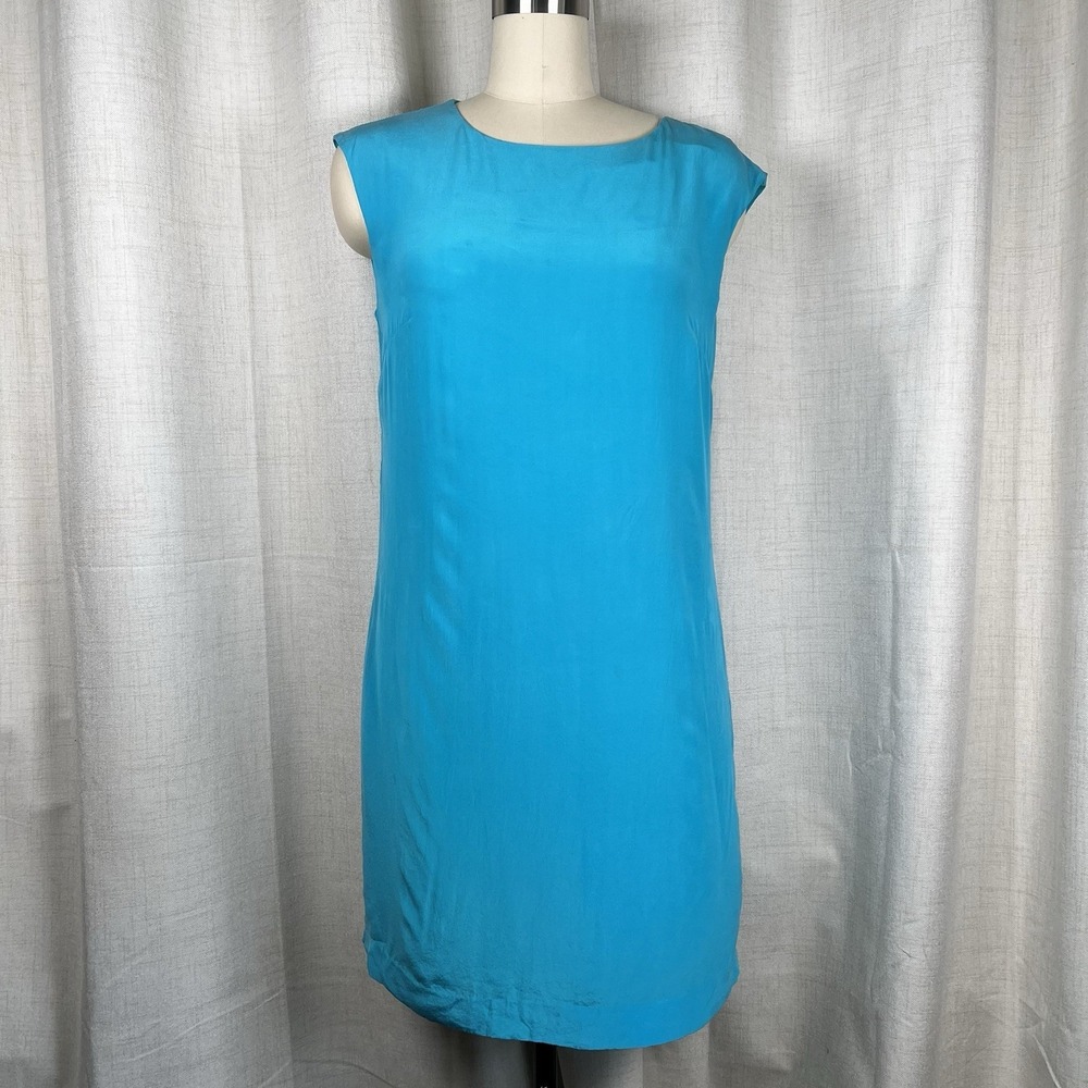 Cynthia Rowley Teal Blue 100% Silk Cap Sleeve Shift Dress‎ Lined 10 Minimalist